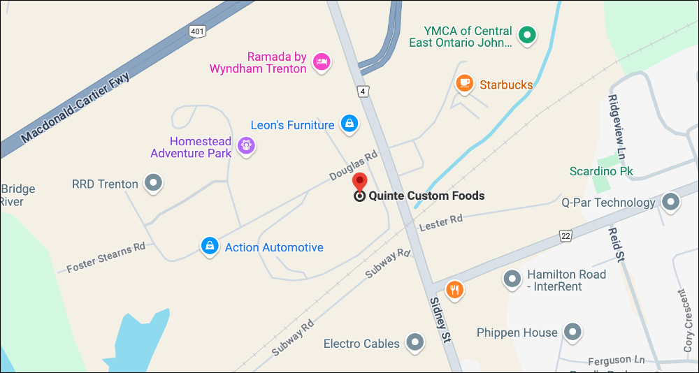 Map to Quinte Custom Foods